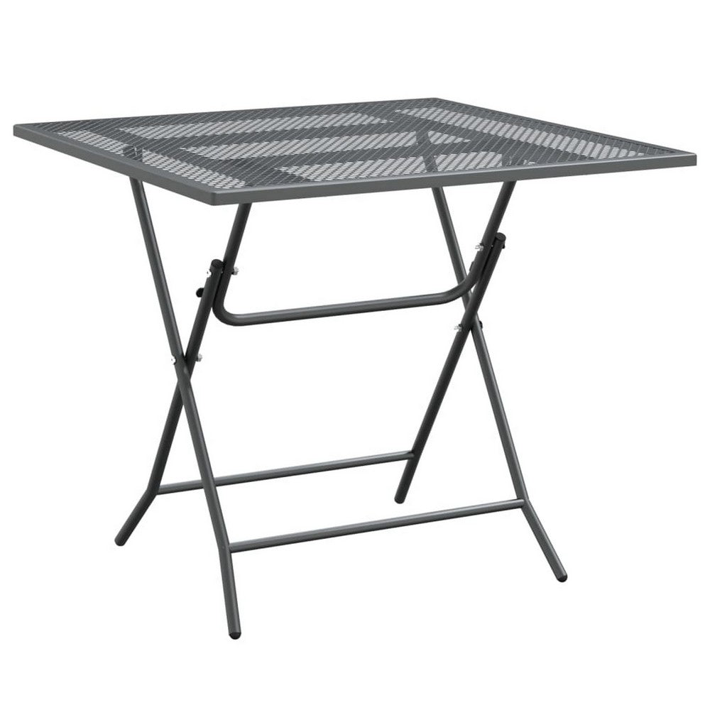 Zofi 3pc Outdoor Dining Chair and Table Set, Foldable Mesh Gray Metal