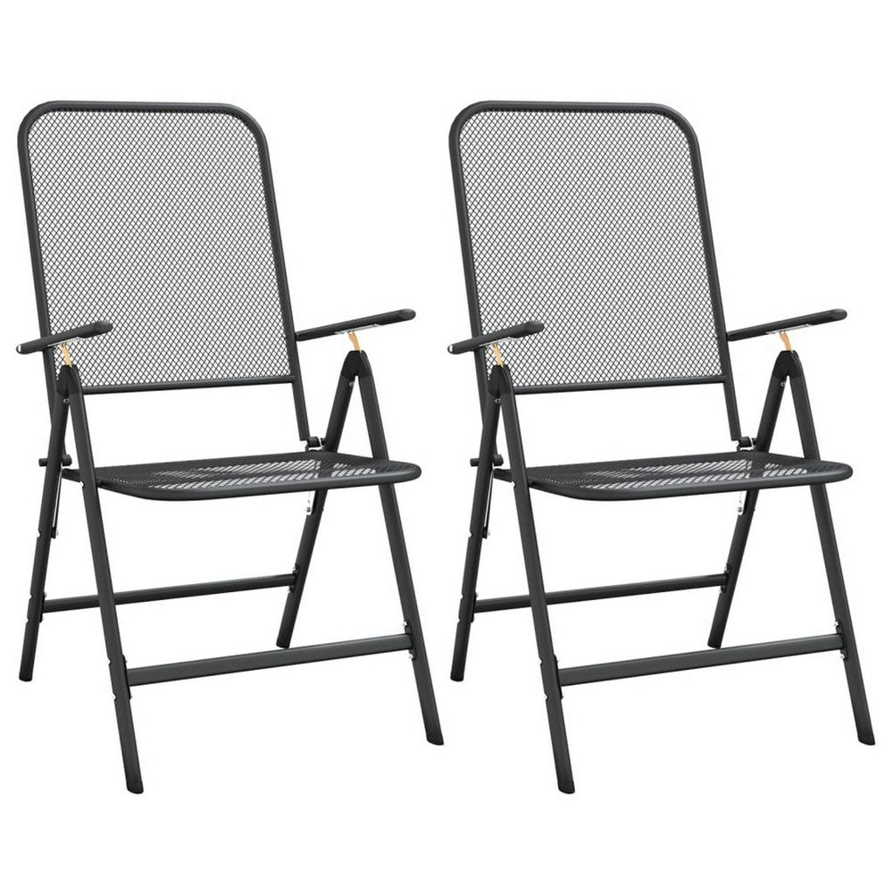 Zofi 3pc Outdoor Dining Chair and Table Set, Foldable Mesh Gray Metal