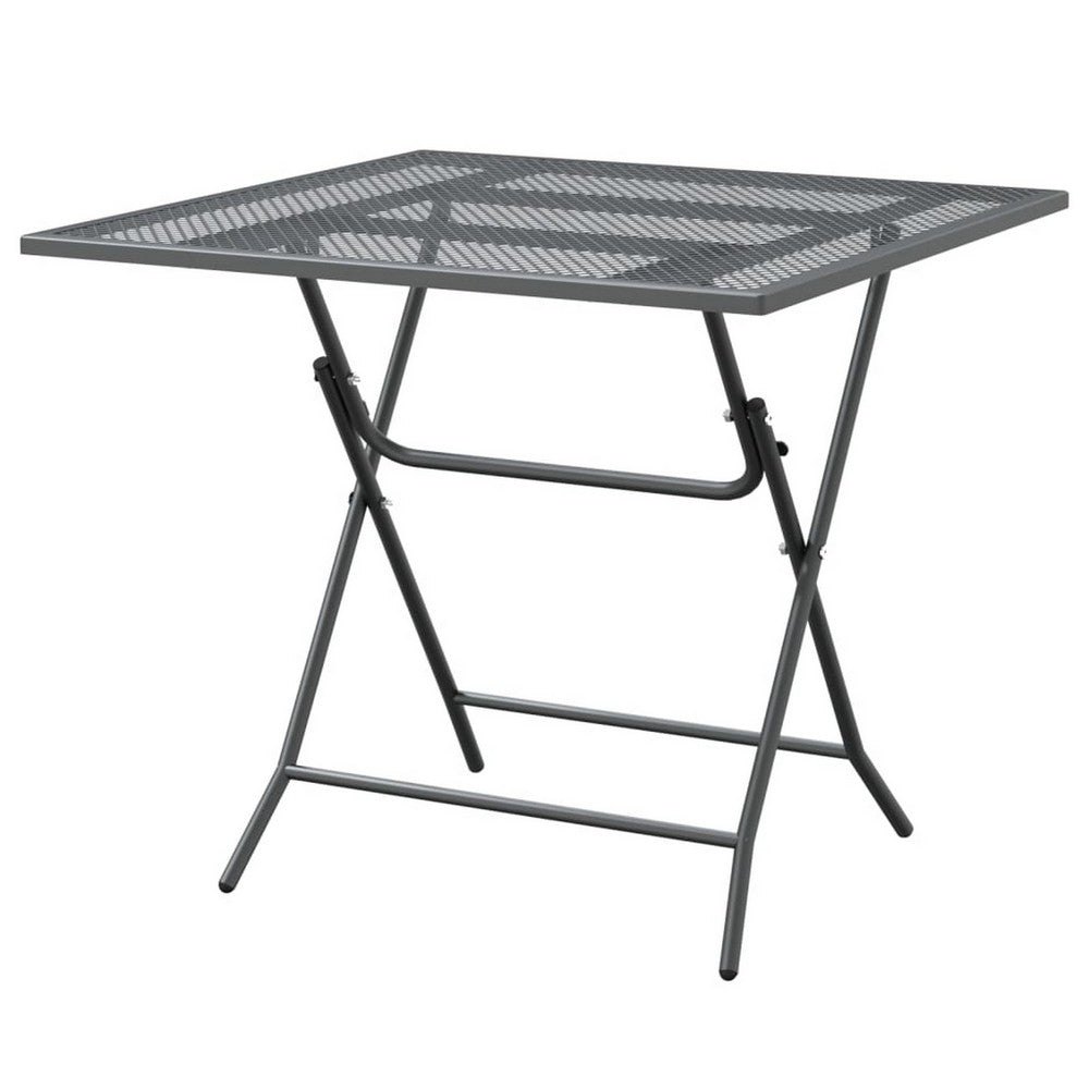 Zofi 3pc Outdoor Dining Chair and Table Set, Foldable Mesh Gray Metal