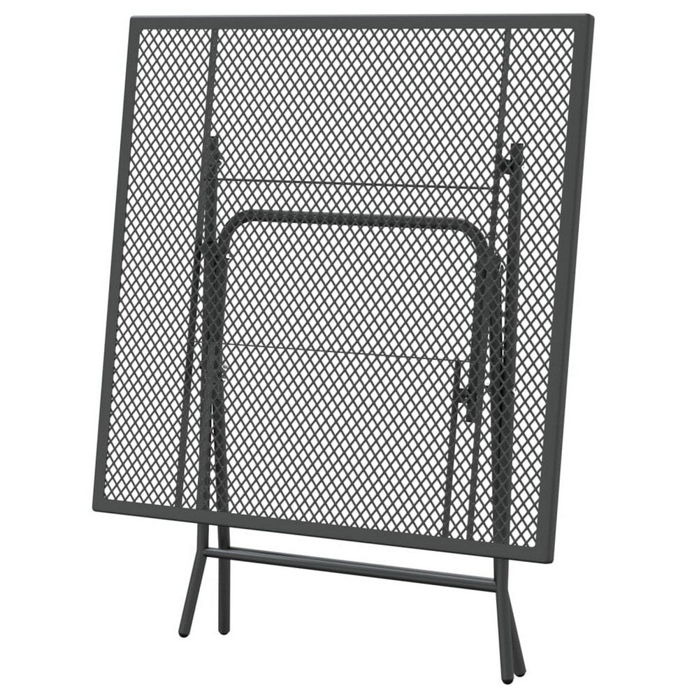 Zofi 3pc Outdoor Dining Chair and Table Set, Foldable Mesh Gray Metal