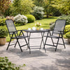 Zofi 3pc Outdoor Dining Chair and Table Set, Foldable Mesh Gray Metal