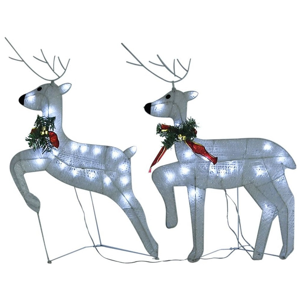 4pc Outdoor Reindeer n Sleigh Christmas Decoration 100 White LEDs BM325602