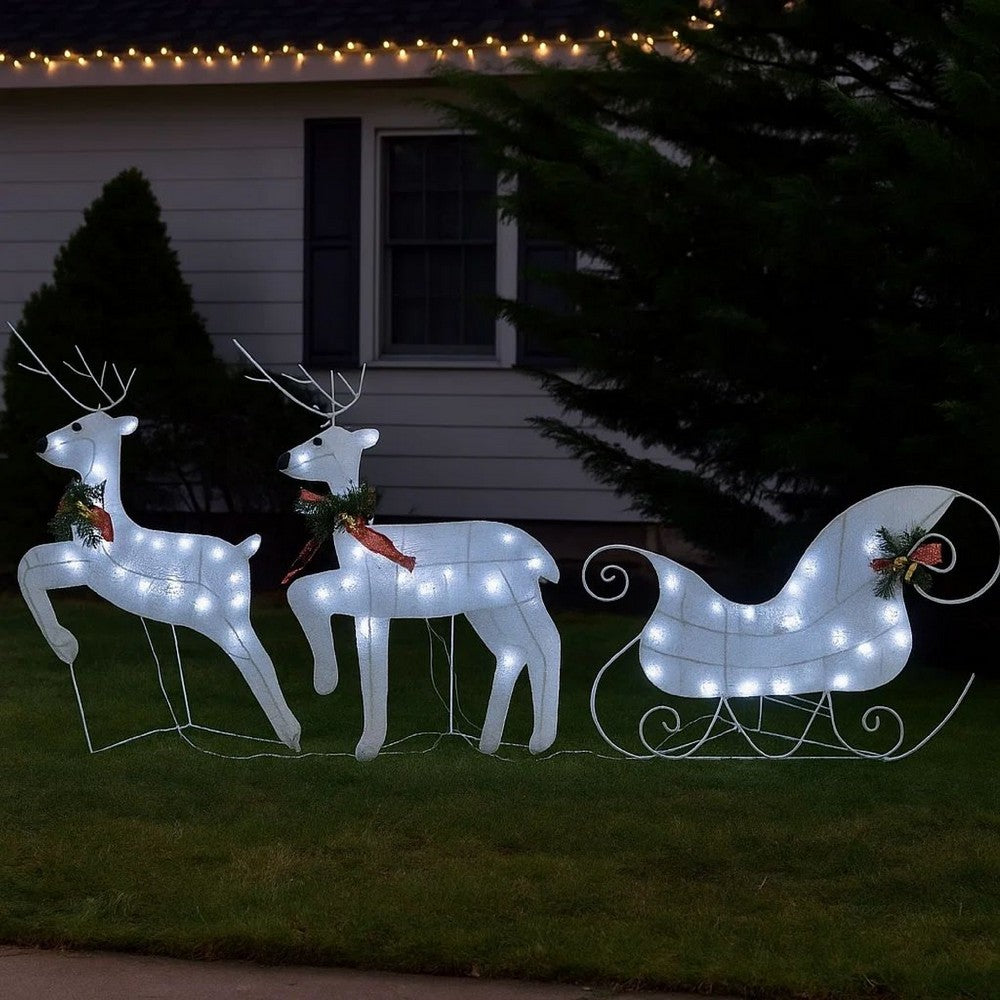 4pc Outdoor Reindeer n Sleigh Christmas Decoration, 100 White LEDs