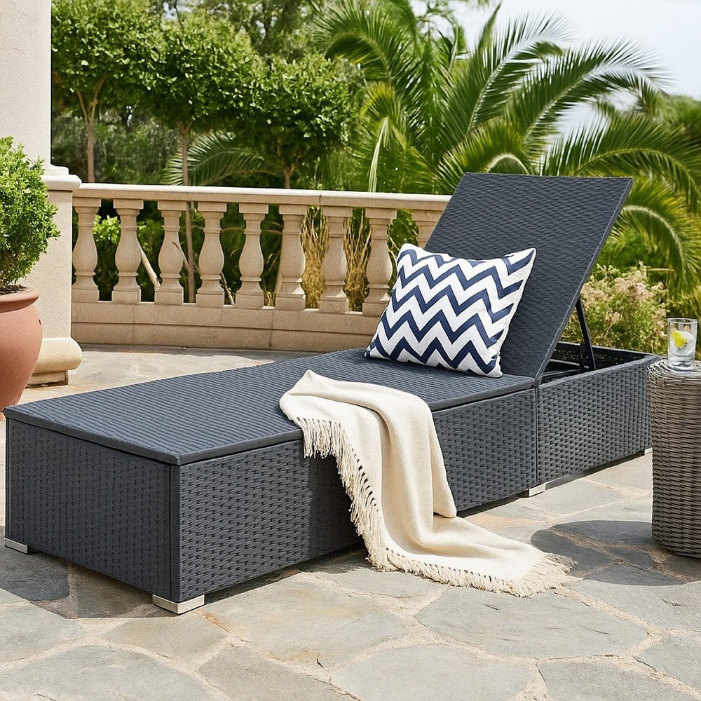 Nino Adjustable Outdoor Sun Lounger Chaise, Blue Cushion, Black Rattan
