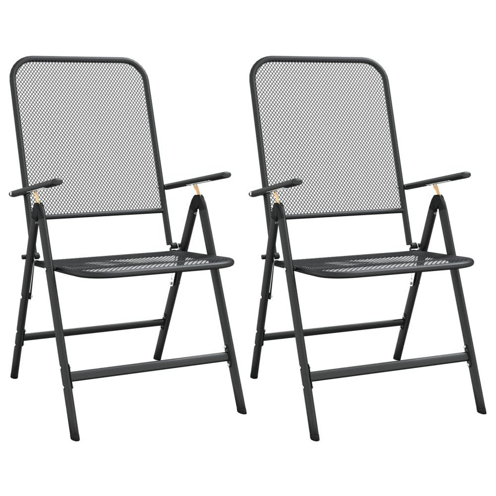 Troy 3pc Outdoor Foldable Dining Chair and Table Set Mesh Gray Metal BM325604