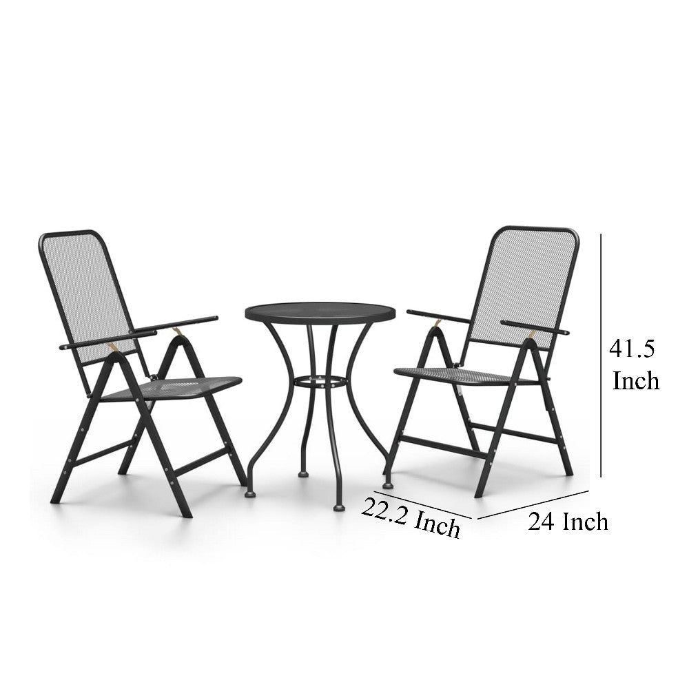 Troy 3pc Outdoor Foldable Dining Chair and Table Set Mesh Gray Metal BM325604