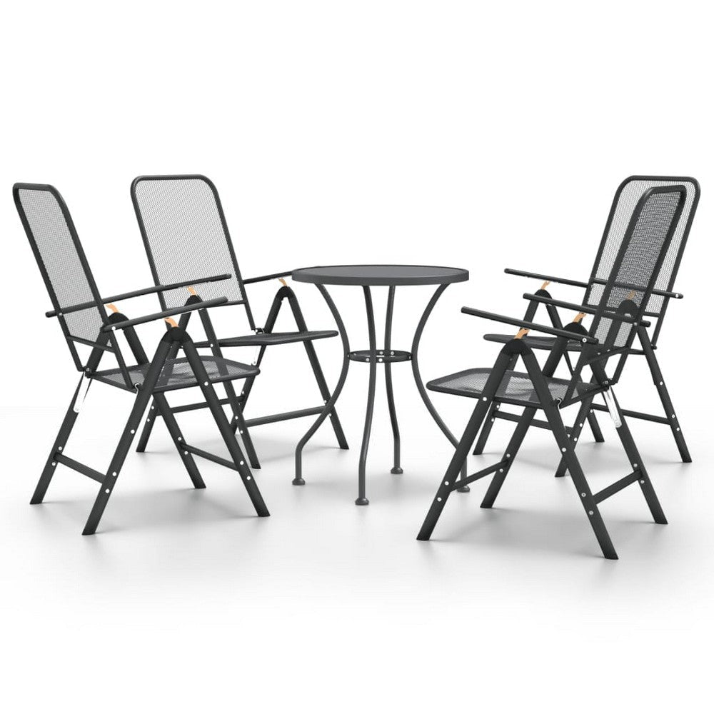 Troy 5pc Outdoor Foldable Dining Chair and Table Set, Mesh Gray Metal