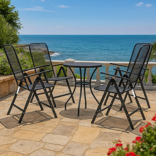 Troy 5pc Outdoor Foldable Dining Chair and Table Set, Mesh Gray Metal