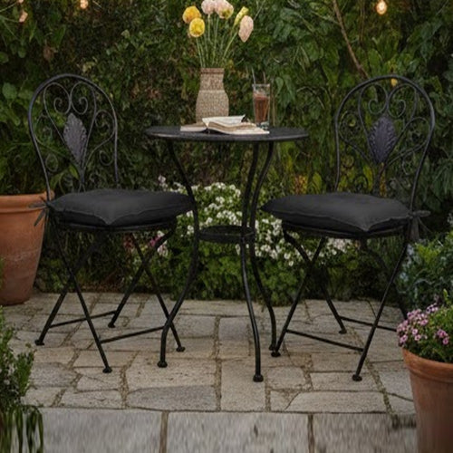 Zia 4pc Outdoor Patio Cushions for Chair, Tufted, Black Oxford Fabric