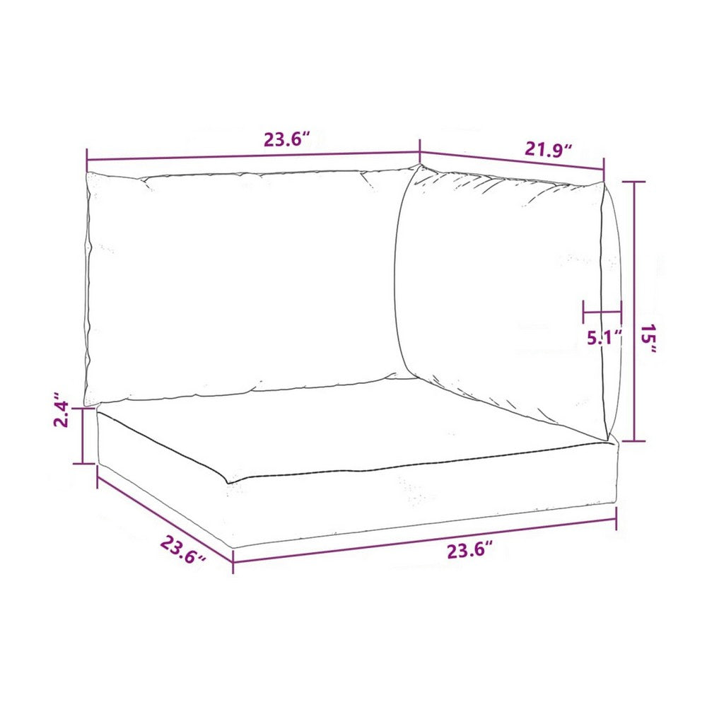 Paom 3pc Outdoor Patio Cushion for Bench, Plush Gray Oxford Fabric