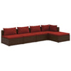5pc Outdoor Modular Sectional Sofa Set Red Cushions Brown Rattan BM325614