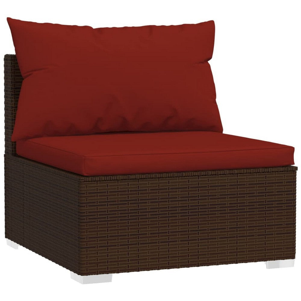 5pc Outdoor Modular Sectional Sofa Set Red Cushions Brown Rattan BM325614