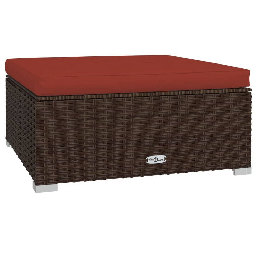5pc Outdoor Modular Sectional Sofa Set Red Cushions Brown Rattan BM325614