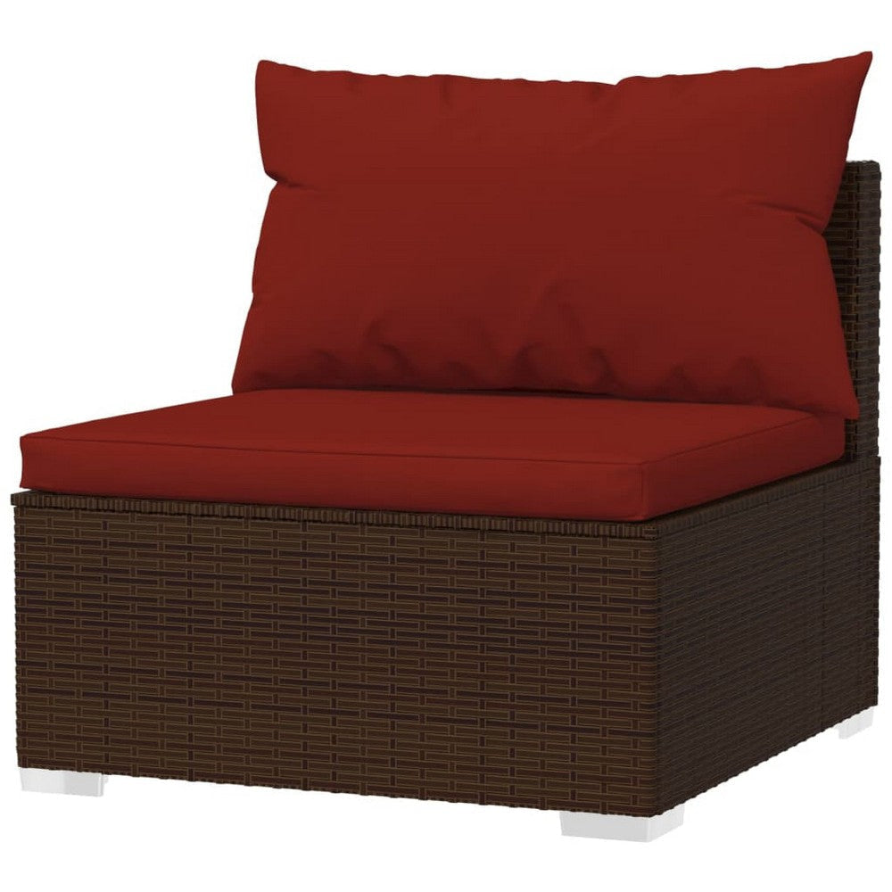 5pc Outdoor Modular Sectional Sofa Set Red Cushions Brown Rattan BM325614