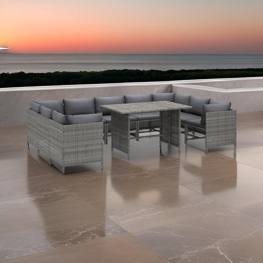 Ley 10pc Outdoor Modular Sectional Sofa Set, Gray Cushions, Rattan