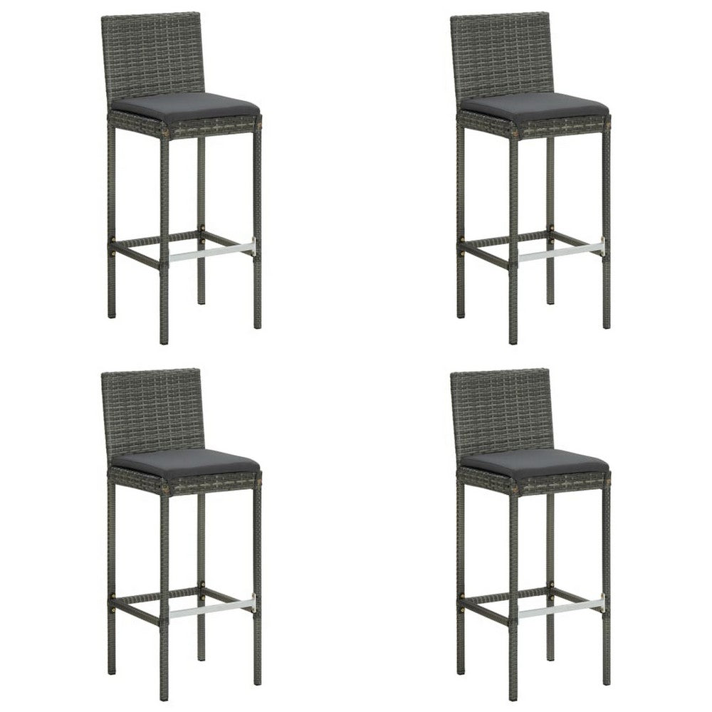 4pc Outdoor Patio Barstool Chair with Cushions, Gray Woven Poly Rattan