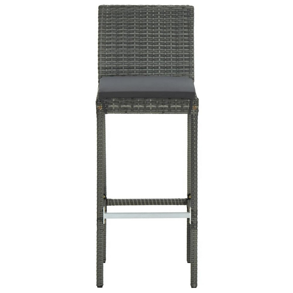 4pc Outdoor Patio Barstool Chair with Cushions, Gray Woven Poly Rattan
