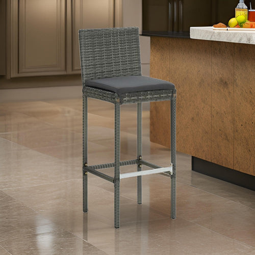 4pc Outdoor Patio Barstool Chair with Cushions, Gray Woven Poly Rattan