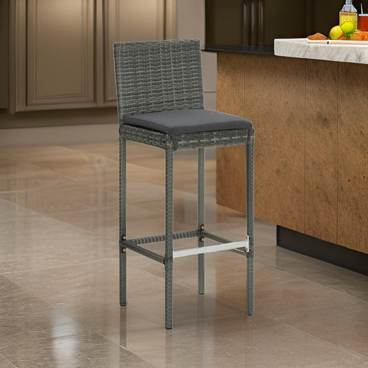 4pc Outdoor Patio Barstool Chair with Cushions, Gray Woven Poly Rattan