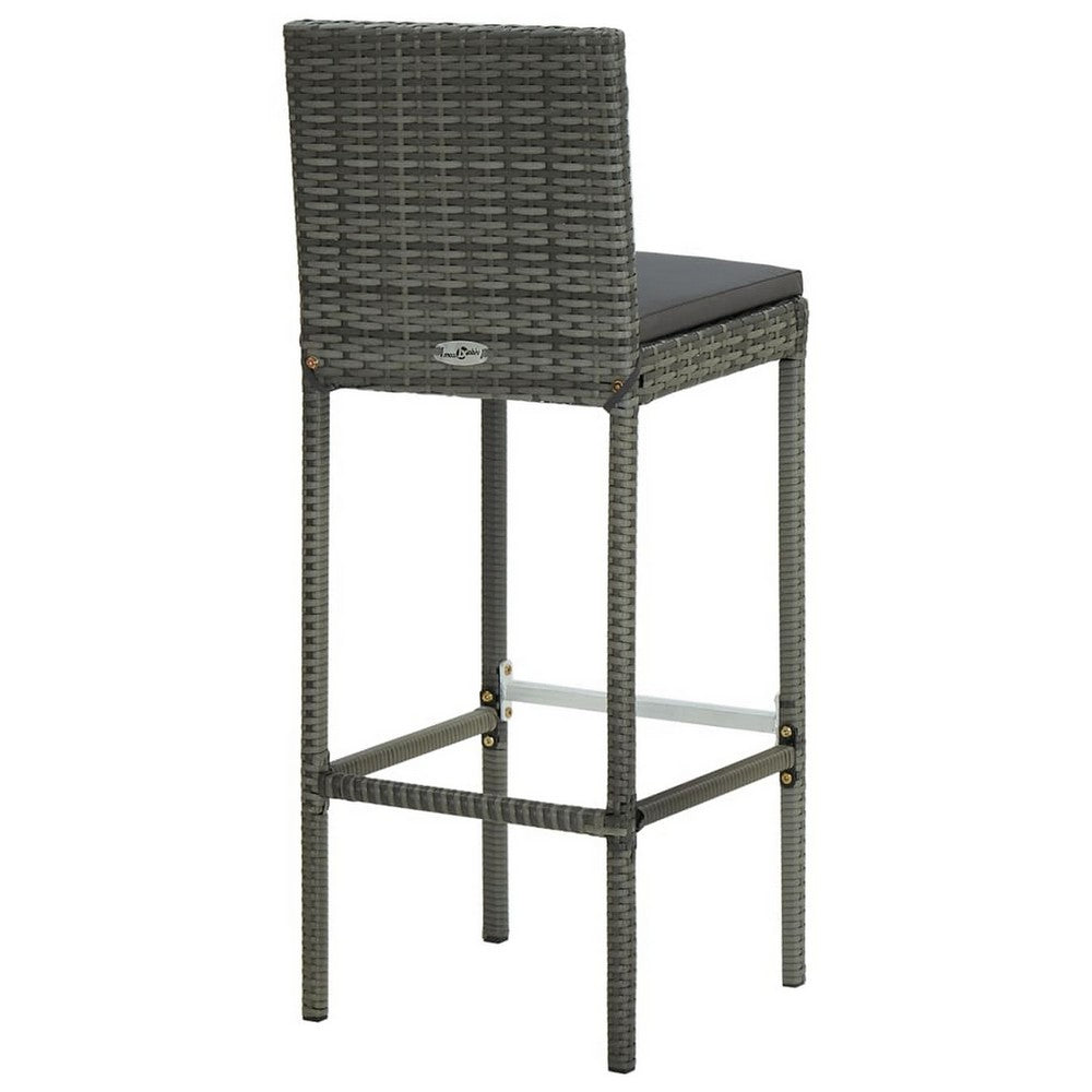 4pc Outdoor Patio Barstool Chair with Cushions, Gray Woven Poly Rattan