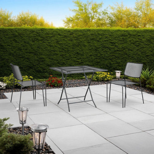 Zofi Outdoor Foldable Patio Table, 32" Square, Gray Mesh Metal Frame