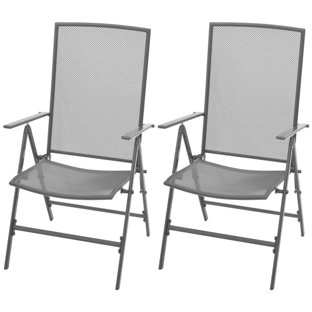 Outdoor Stackable Reclining Chair Set of 2, Dark Gray Mesh Steel Frame