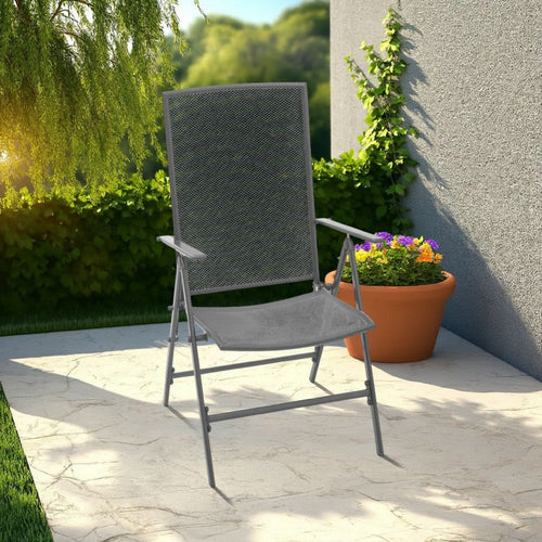 Outdoor Stackable Reclining Chair Set of 2, Dark Gray Mesh Steel Frame