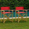 Outdoor Foldable Accent Chair Set of 2, Red Fabric, Brown Bamboo