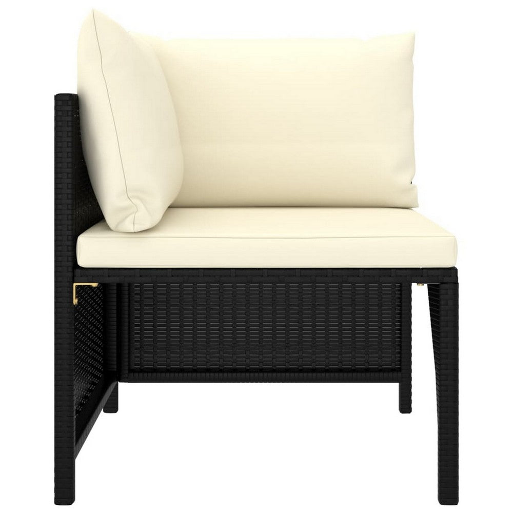 Reno 6pc Outdoor Modular Sofa Set, Footrests, Ivory, Black Rattan