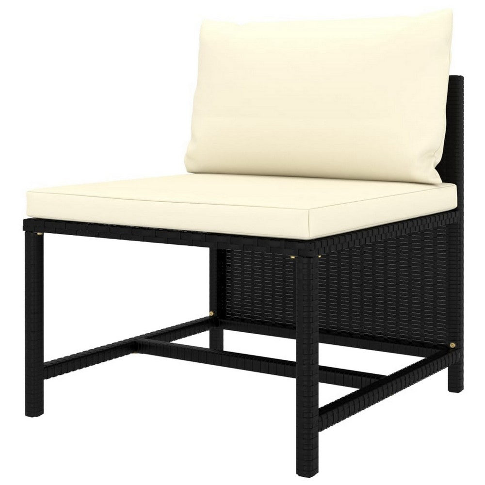 Reno 6pc Outdoor Modular Sofa Set, Footrests, Ivory, Black Rattan