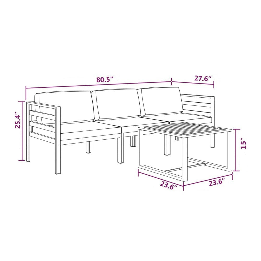 Shina 4pc Outdoor Modular Sofa Set Dark Gray Aluminum Cushions BM325629