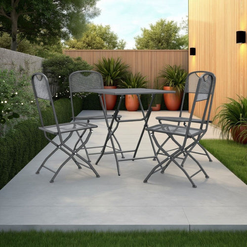 5pc Garden Patio Chair and Table Set, Dark Gray Foldable Mesh Metal