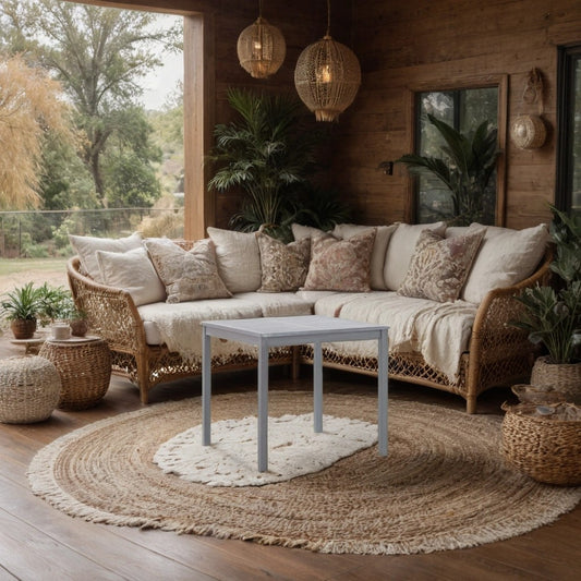 Outdoor Side End Table, 32" Square Slatted Top, Sanded Gray Finish