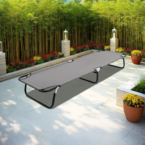 Zena Outdoor Lounger Sunbed, Gray Fabric, 75" Foldable Steel Frame