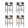 4pc Outdoor Barstool Chair Set, White Cushion, Brown Rattan, 30"