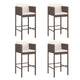 4pc Outdoor Barstool Chair Set, White Cushion, Brown Rattan, 30"
