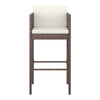 4pc Outdoor Barstool Chair Set, White Cushion, Brown Rattan, 30"