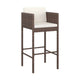 4pc Outdoor Barstool Chair Set, White Cushion, Brown Rattan, 30"