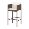 4pc Outdoor Barstool Chair Set, White Cushion, Brown Rattan, 30"
