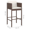 4pc Outdoor Barstool Chair Set, White Cushion, Brown Rattan, 30"