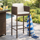4pc Outdoor Barstool Chair Set, White Cushion, Brown Rattan, 30"