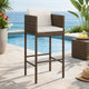 4pc Outdoor Barstool Chair Set, White Cushion, Brown Rattan, 30"