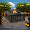 Outdoor Fire Pit with Poker and Mesh Cover, 32" Black Steel Frame