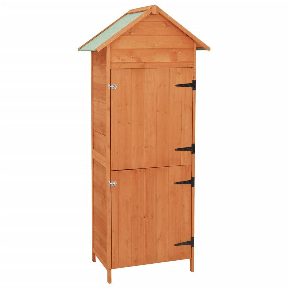 Outdoor Patio Storage Cabinet, 2 Doors, Natural Brown Solid Wood