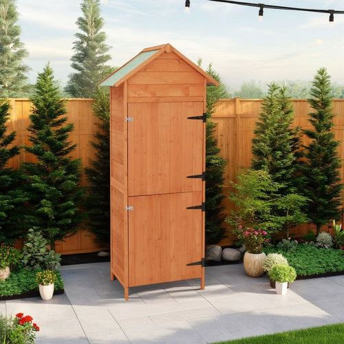 Outdoor Patio Storage Cabinet, 2 Doors, Natural Brown Solid Wood