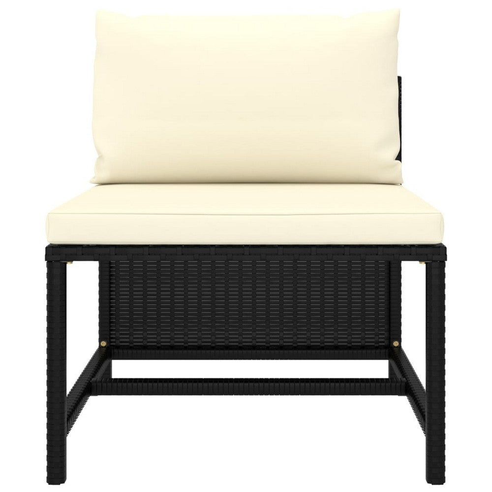 Reno Outdoor 4 Piece Modular Sofa Set Ivory Cushions Black Rattan BM325642