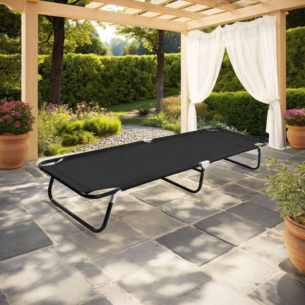 Zena Outdoor Lounger Sunbed, Black Fabric, 75" Foldable Steel Frame