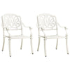 Outdoor Patio Chairs Set of 2, Floral Pattern Backrest, White Aluminum