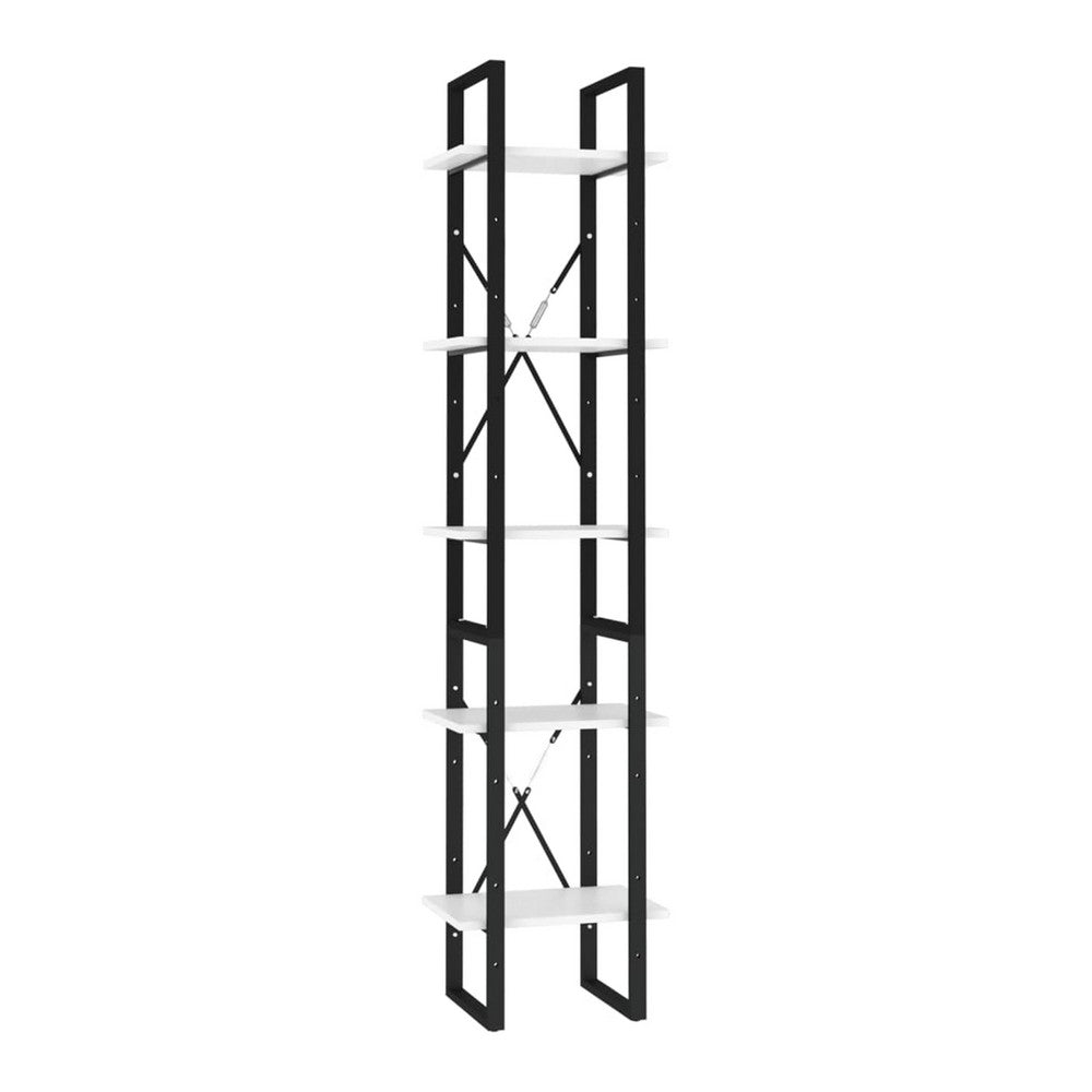 5 Tier Bookshelf Unit, Open White Wood Racks, 41" Black Metal Frame