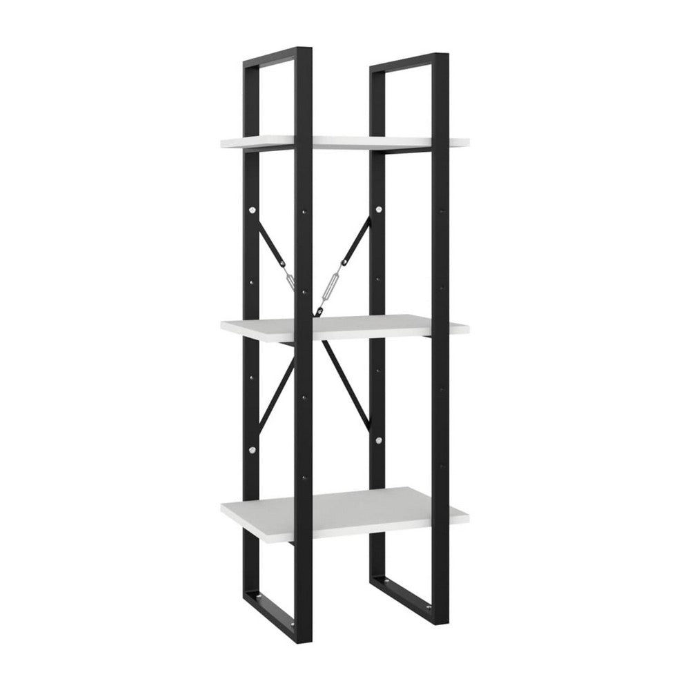 5 Tier Bookshelf Unit, Open White Wood Racks, 41" Black Metal Frame